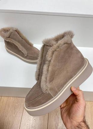 Екслюзивні черевики високі лофери з натуральної італійської шкіри та замші жіночі з норкою