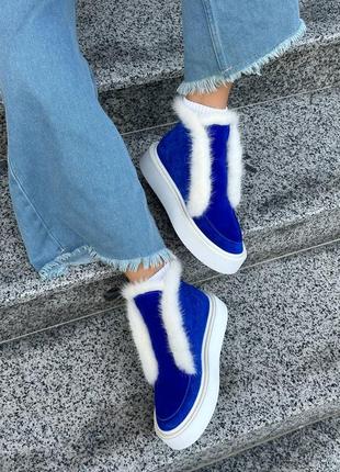 Екслюзивні черевики високі лофери з натуральної італійської шкіри та замші жіночі з норкою