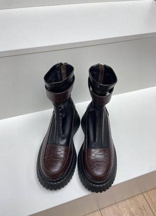 Эксклюзивные ботинки чулки из итальянской кожи и замши женские на платформе5 фото