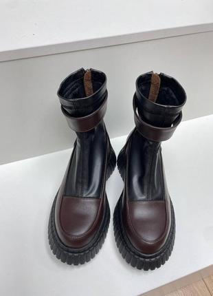 Эксклюзивные ботинки чулки из итальянской кожи и замши женские на платформе3 фото