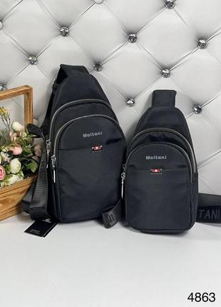 Мужская стильная сумка слинг текстиль черный6 фото
