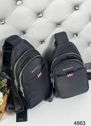 Мужская стильная сумка слинг текстиль черный7 фото