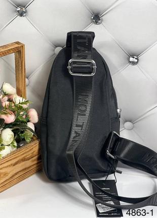 Мужская стильная сумка слинг текстиль черный5 фото