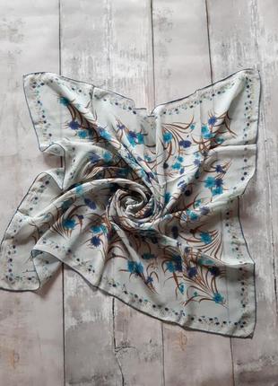 Платок  хустка шелковый голубой авторский франция цветоный прин4 фото