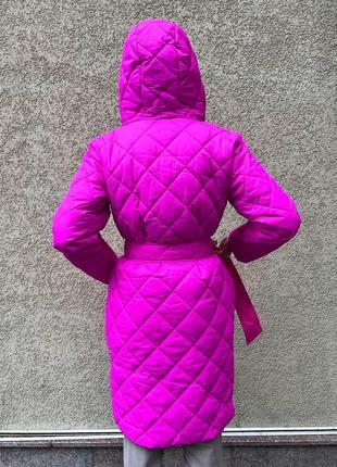 Женское зимнее пальто с пояском женская зимняя куртка зима удлиненная длинная белая черная малина розовая наложка после платья5 фото