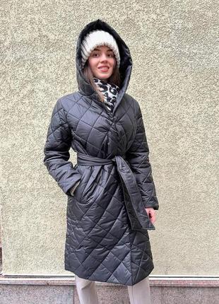 Женское зимнее пальто с пояском женская зимняя куртка зима удлиненная длинная белая черная малина розовая наложка после платья4 фото