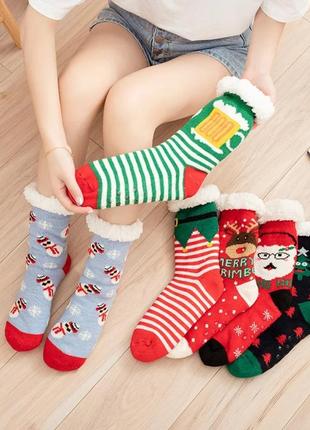 Супертеплые новогодние носки на меху9 фото