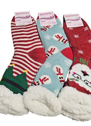 Супертеплі новорічні шкарпетки на хутрі4 фото