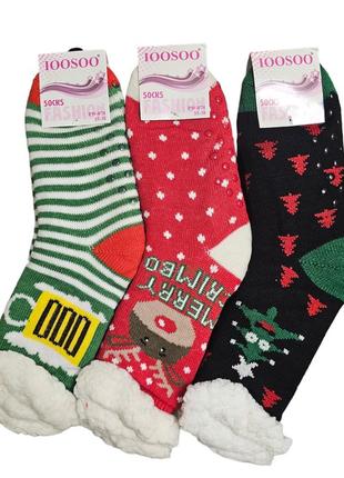 Супертеплі новорічні шкарпетки на хутрі2 фото