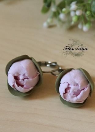 Рожеві сережки квіти ручної роботи  півонії