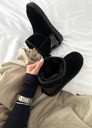 Женские зимние угги ugg mini black lacquer, натуральная замша, черные