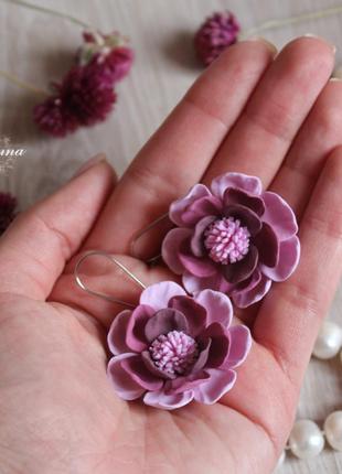 Сережки ручної роботи "ніжний пурпур"1 фото