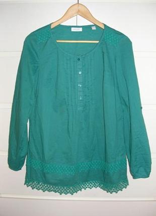 Блуза изумрудного цвета из хлопка с кружевом на 44-46 украинский размер4 фото