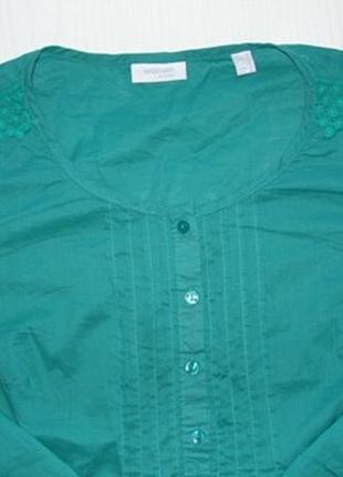 Блуза изумрудного цвета из хлопка с кружевом на 44-46 украинский размер6 фото