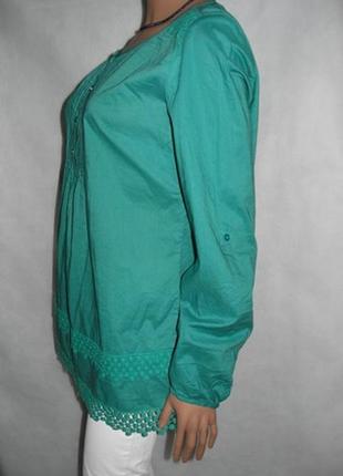 Блуза изумрудного цвета из хлопка с кружевом на 44-46 украинский размер8 фото