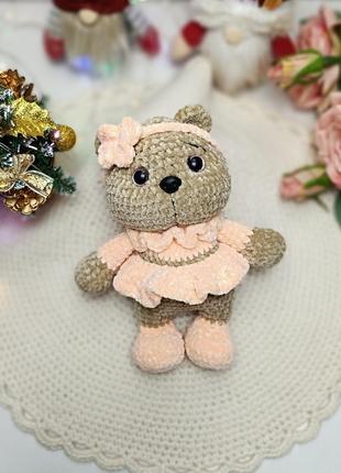 Вязаная крючком плюшевая игрушка, медвежонок девочка 🐻