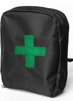 Тактическая аптечка, подвесная аптечка, военная аптечка из ткани. цвет: черный с зеленой нашивкой2 фото