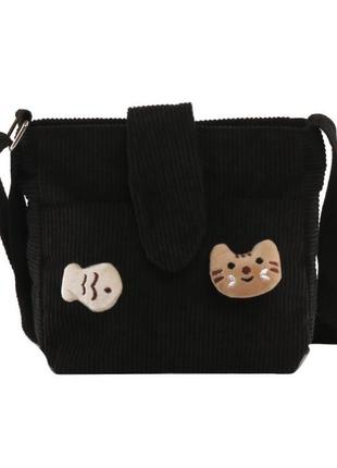 Сумка шоппер котик с рыбкой черный