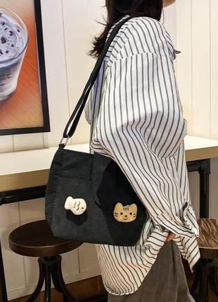 Сумка шоппер котик с рыбкой черный