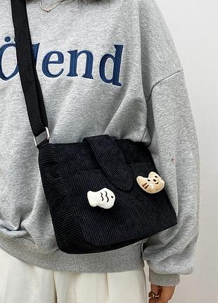 Сумка шоппер котик с рыбкой черный