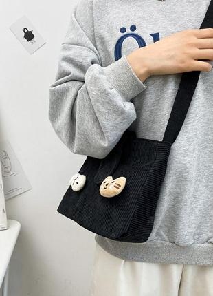 Сумка шоппер котик с рыбкой черный