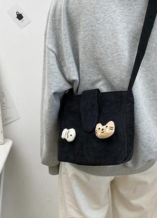 Сумка шоппер котик с рыбкой черный