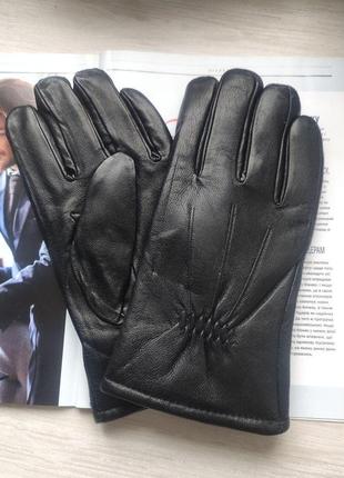 Чоловічі шкіряні перчатки рукавички зимові штучне хутро black2 фото