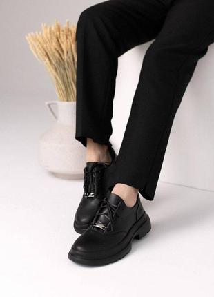 Туфли женские кожаные оксфорды черные 5837497 фото