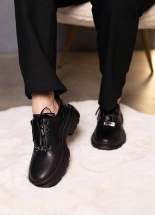 Туфли женские кожаные оксфорды черные 5837492 фото