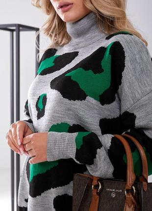 Женский теплый свитер оверсайз туречки принт лео6 фото