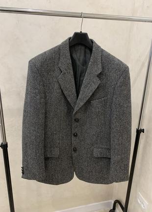 Винтажный твидовый пиджак серый harris tweed оригинал