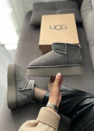 Замшевые угги ультра мини, ugg ultra mini platform, овчина, серые.