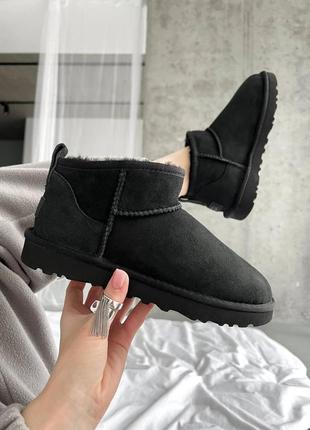 Замшевые угги мини, ugg mini premium, овчина, черные.