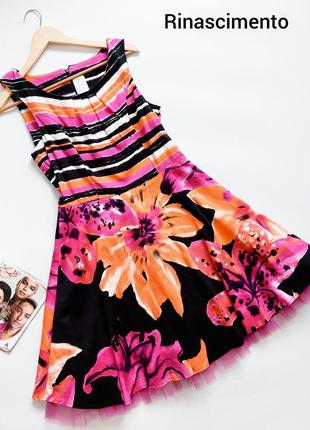 Новое женское разноцветное платье миди с принтом цветов на молнии на спине от бренда rinascimento сток