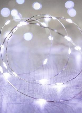 Светодиодная гирлянда нить капля россы 5 м 50 led от батареек холодный - белый