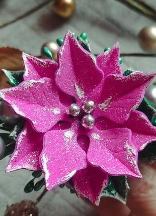 Заколка цветок пуасеттии (рождественской звезды)3 фото