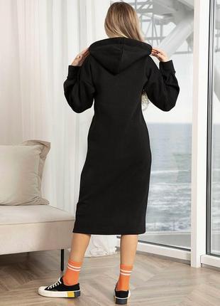 Черное утепленное флисом платье-толстовка3 фото
