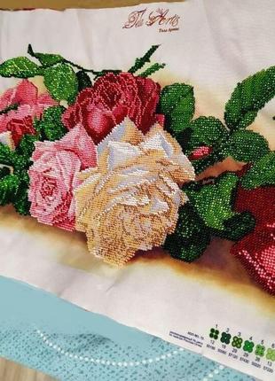 Картина вишита бісером троянди корсиканський букет 100х24 см2 фото