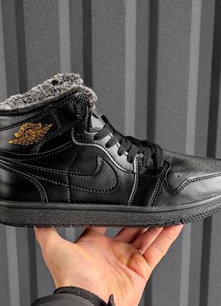 ❄️nike air jordan 1 retro high black fur❄️кроссовки мужские зимние найк джордан 1, мужественные зимние кроссовки найк джордан, кроссовки зимние черные джордан