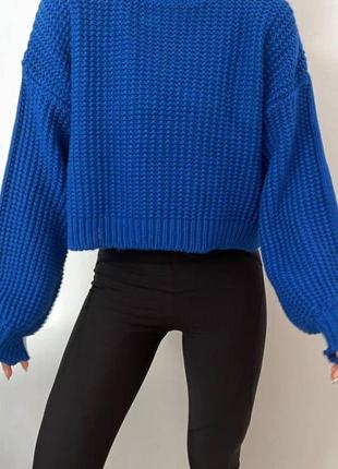 3 кольори! 💙 вовняний (50%) светр об’ємної в‘язки, теплий, зі спущенним плечем, оверсайз, укорочений1 фото