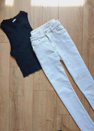 Білі джинси на високій посадці талії скіни скіні slim белые джинсы на высокой посадке талии5 фото