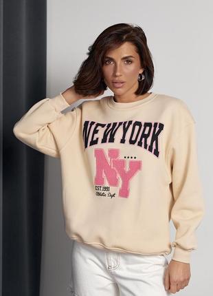 Утепленный женский свитшот с принтом new york артикул: 5038