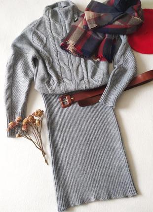 Теплое платье - объемный свитер и юбка в рубчик1 фото