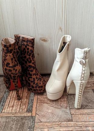 Ботильоны на высоком каблуке бежевые леопардовые демисезоны