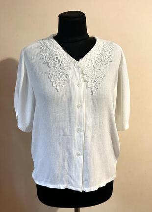 Французская винтажная блуза с ажурным воротничком axara