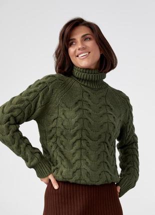 Женский свитер из крупной вязки в косичку артикул: 46454 фото