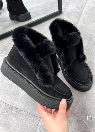 Стильные зимние ботиночки, черные, натуральная замша