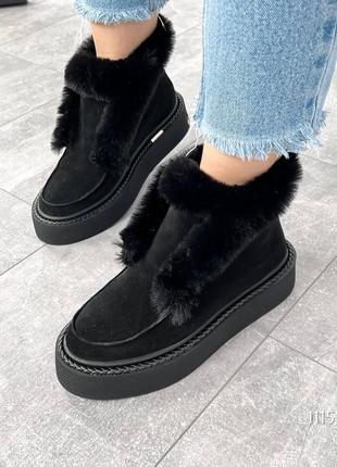 Стильные зимние ботиночки, черные, натуральная замша9 фото