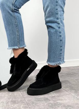 Стильные зимние ботиночки, черные, натуральная замша6 фото