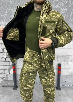 Тактичний зимовий костюм logos-tac піксель, армійський зимовий костюм на хутрі піксель logos-tac